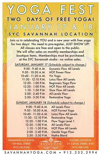 Free Yoga Fest with our community partner…Savannah Yoga